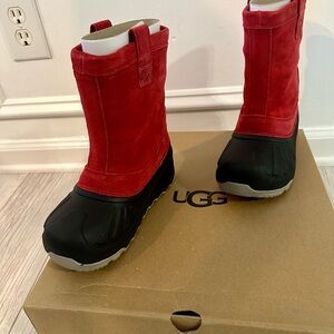 Kids UGG Red and Black Winter Boots, size 2 Youth, brand new in a box